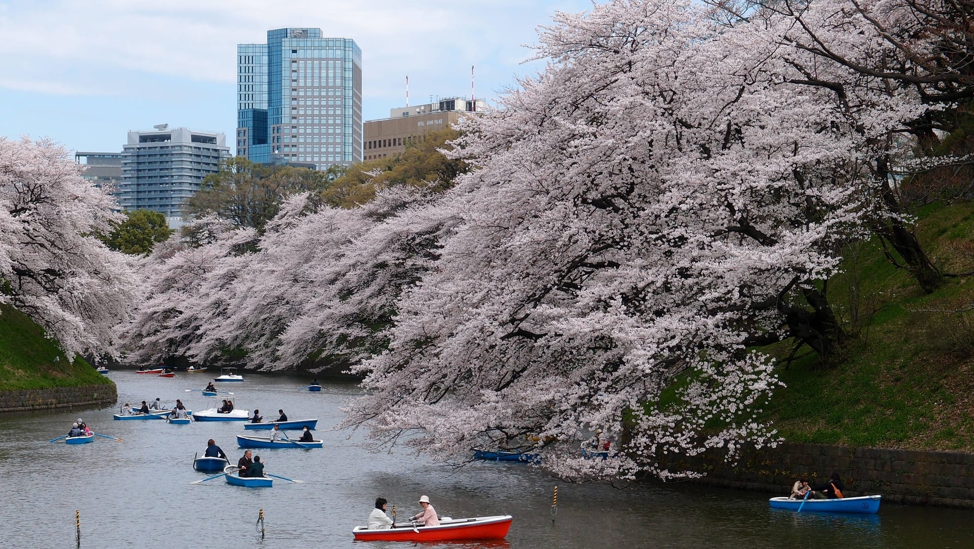 Imperial Palace East Gardens stone walls and castle ruins, Tokyo, Japan
